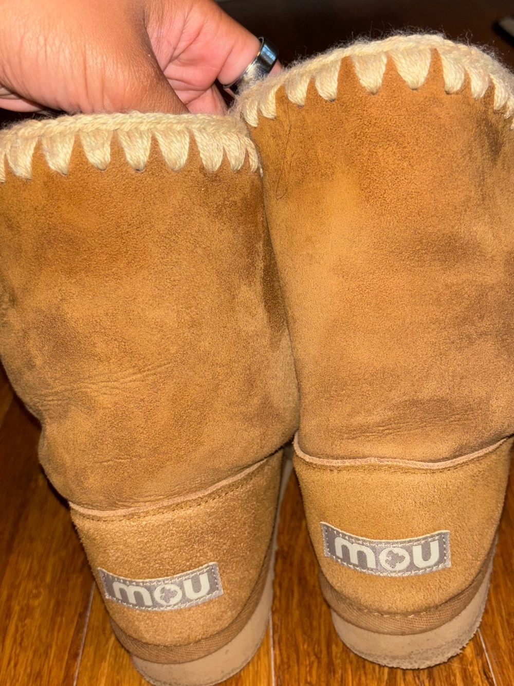 Mou Chestnut Suede Shearling Ankle Boots - Chestnut